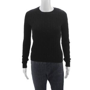 Lulu Bravo Womens Cashmere Cable Crew Neck Pullover Sweater Black Size S